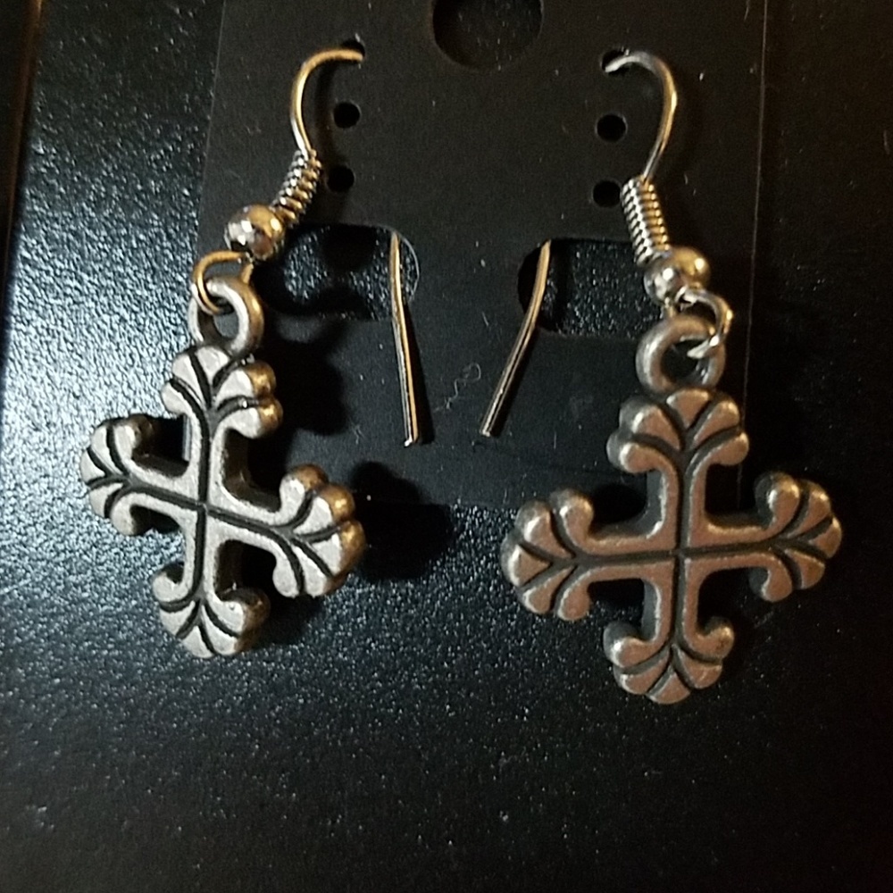 Cross Silver Tone Earrings 10$